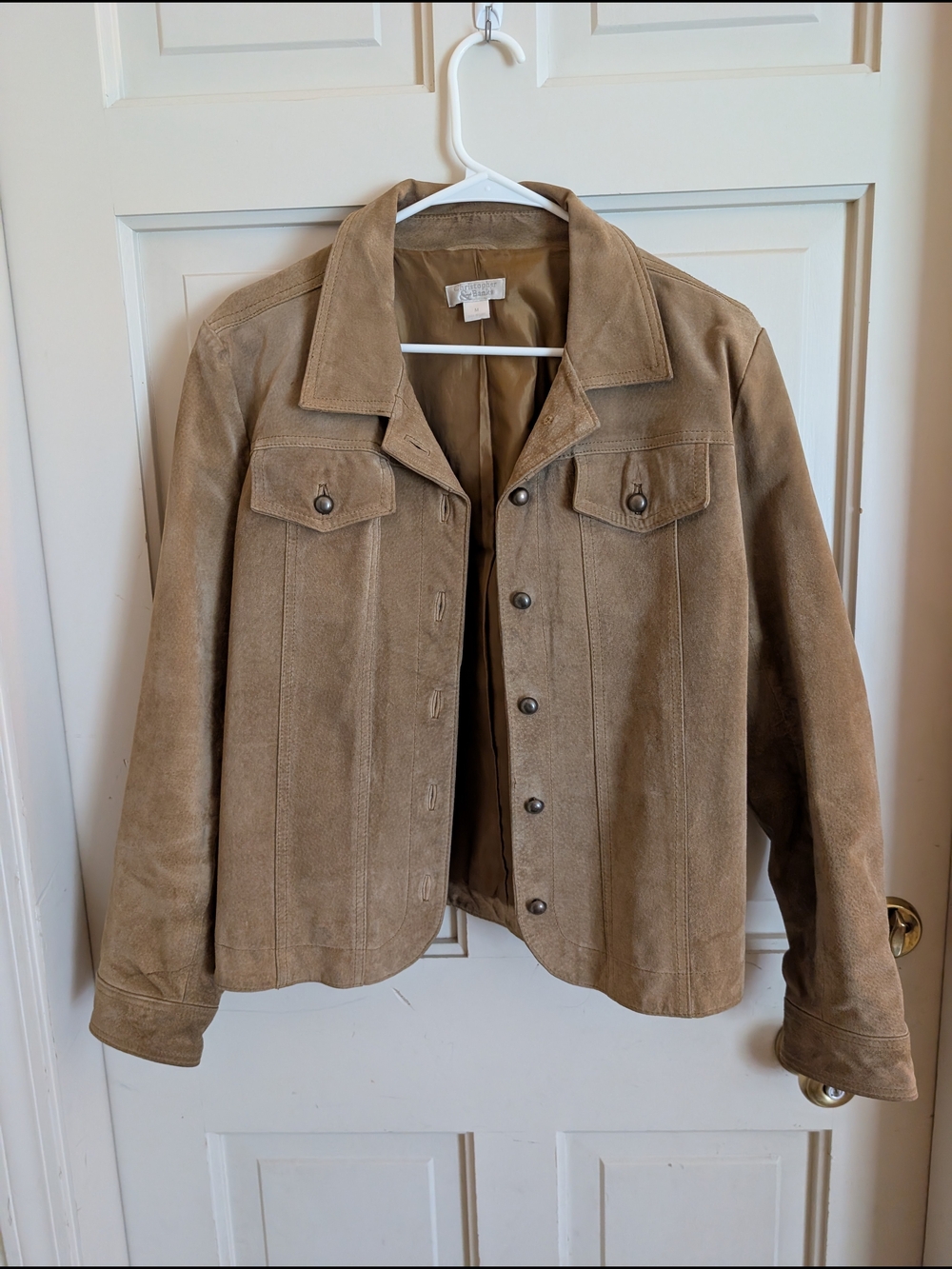 Christopher & Banks Tan Genuine Suede Button-Front Jacket